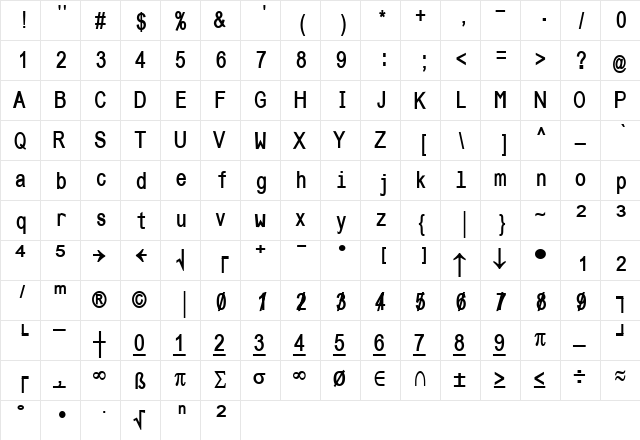 LFBOLD Regular  glyph index