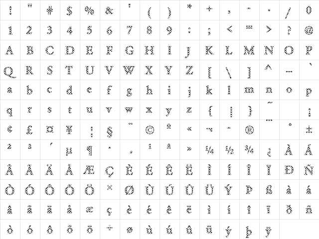 DTCGaramondM10 Regular  glyph index