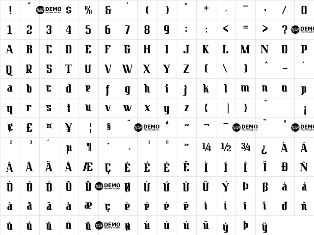 Quickjob Demo Regular  glyph index
