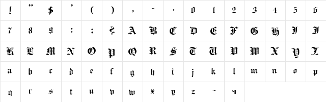 CallifontsD36PostScript Regular  glyph index
