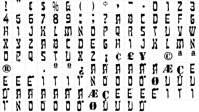 Moses-Light Regular  glyph index