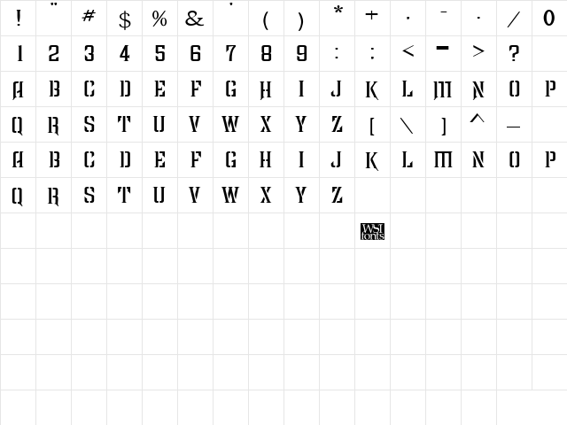 ManzanitaBroad Regular  glyph index