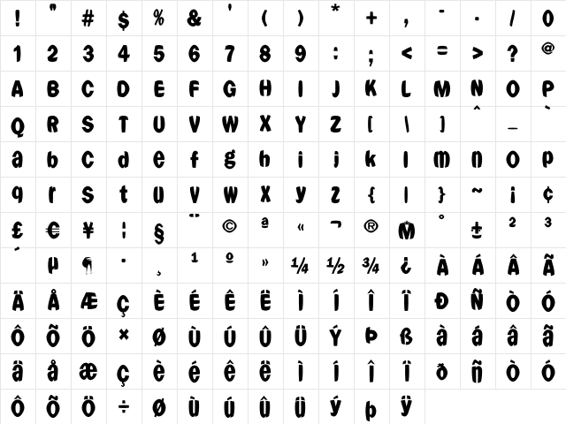 FranklySpokenFS Regular  glyph index