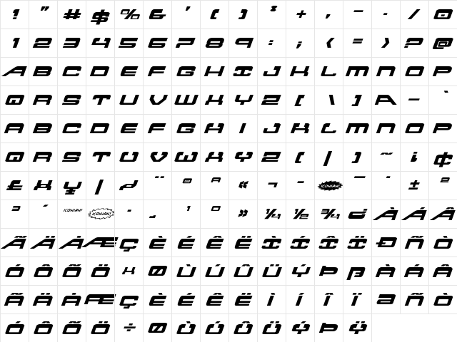 Atlantia Expanded Italic Expanded Italic  glyph index