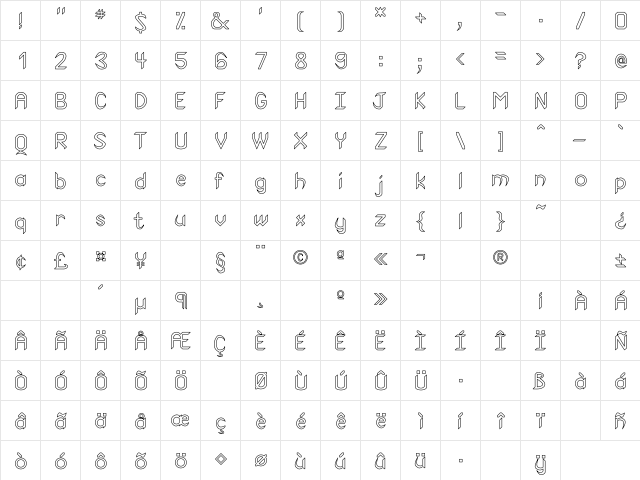 Rscanaith Hollow Regular  glyph index