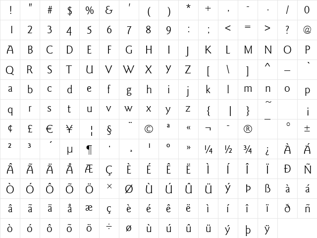 Goudy-Elegant Book  glyph index