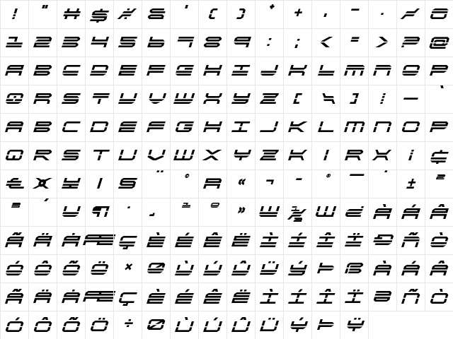 QuickStrike Bold Italic Bold Italic  glyph index