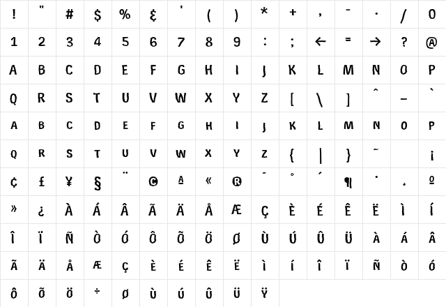 Rekord Caps Regular  glyph index