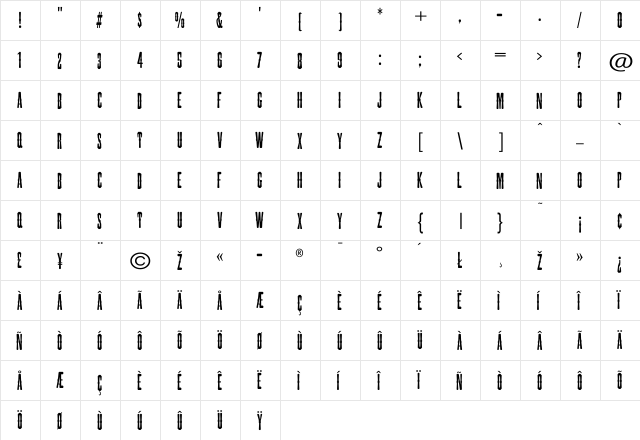 Torpedo-Regular Regular  glyph index