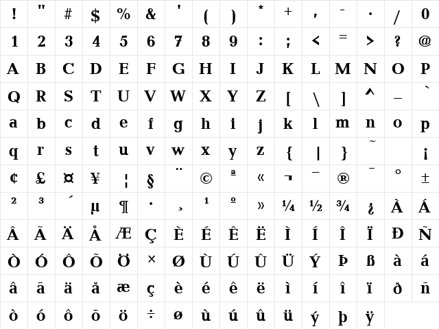 Candidate Bold  glyph index