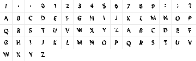 3D Letters Shadow Regular  glyph index