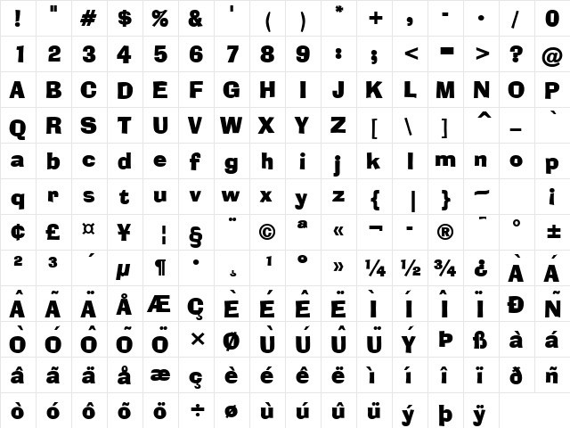 Alor Bold  glyph index