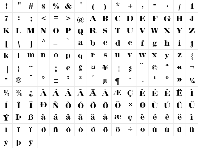 Inflex MT Std Bold  glyph index