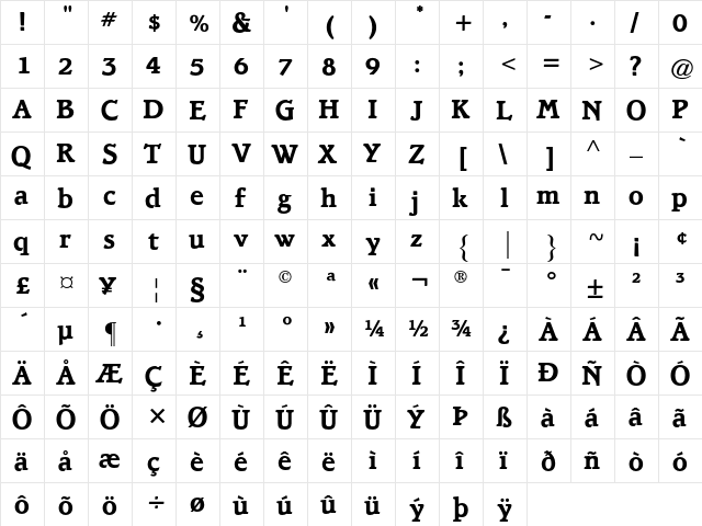 Bramley AT Bold Regular  glyph index