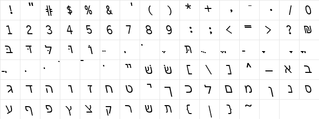 Hebrew7SSK Italic  glyph index