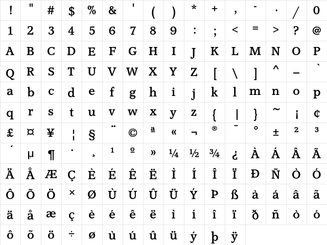 AccoladeEF Medium  glyph index