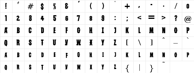 VTC SubwaySlamSC Regular  glyph index