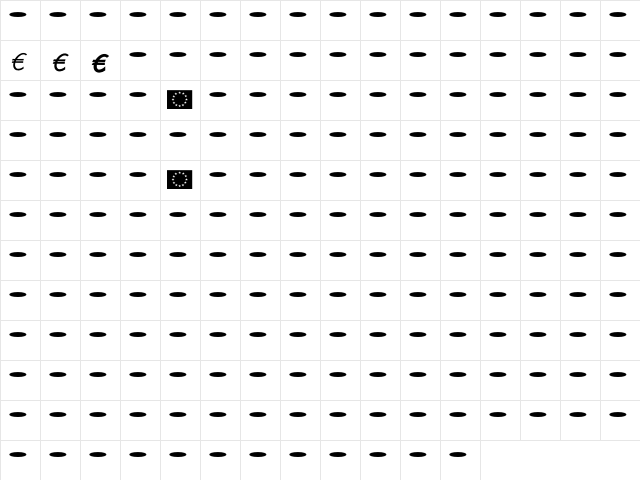 FriSatSun-Euro Regular  glyph index