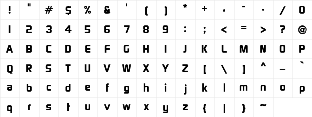 Space Gothic Regular  glyph index