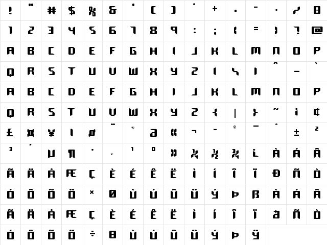 Robo-Clone Straight Regular  glyph index