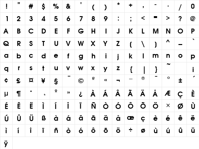 AvantGardeITCTT Demi  glyph index