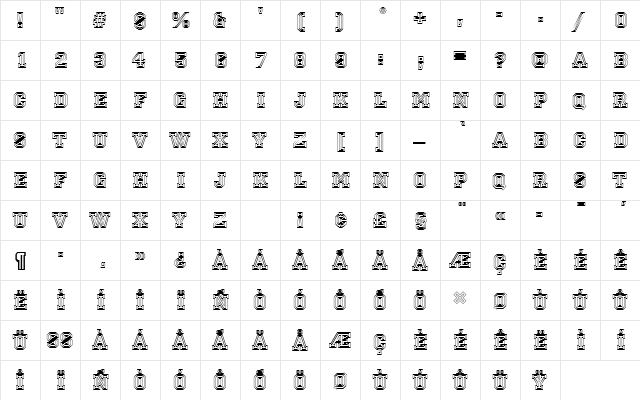 PrincetownDOu1 Regular  glyph index