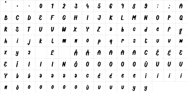 Casper Marker DaFont Regular  glyph index