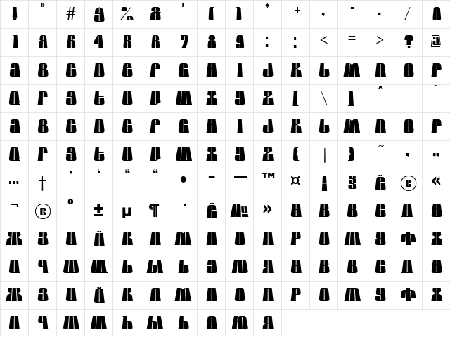 a_GlobusLnBk Regular  glyph index