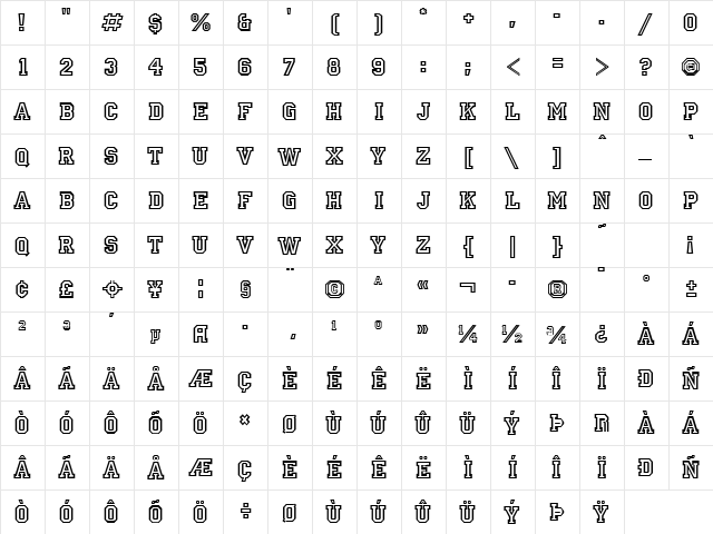 Ivy League Outline Regular  glyph index