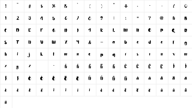 Bigfoot Regular  glyph index