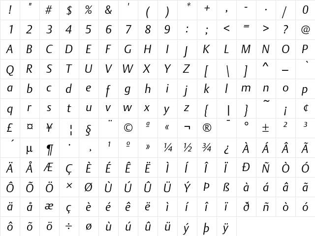 DTLArgoT LightItalic  glyph index