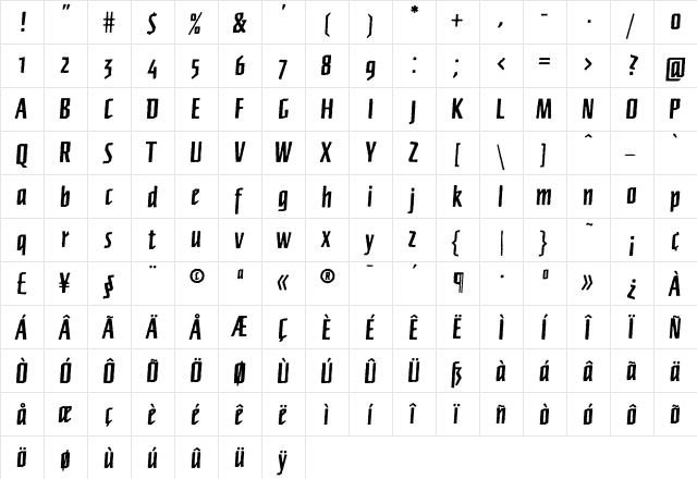 Newberlin BoldRough  glyph index
