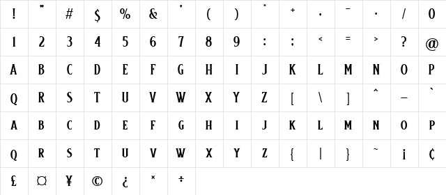 Baisteach Regular  glyph index