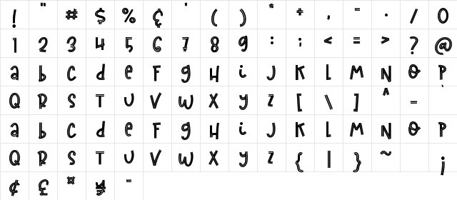 curious monkey Regular  glyph index