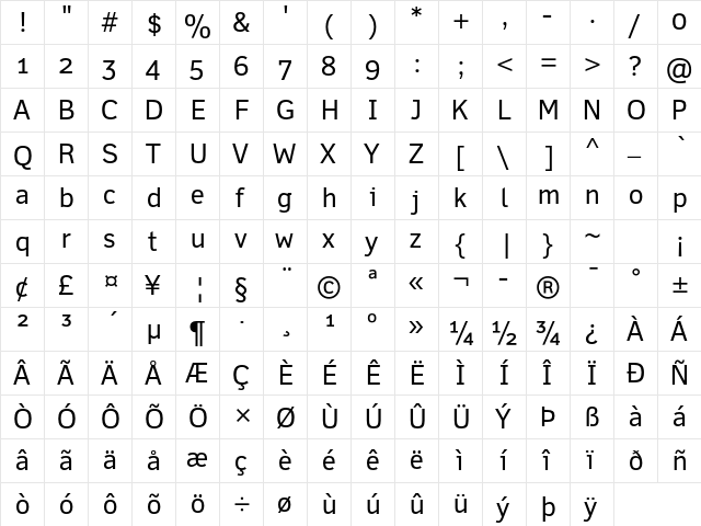 Felbridge Std Regular  glyph index