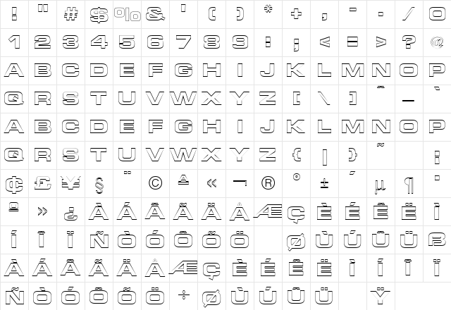 Micro Technic Extended Outline Bold  glyph index