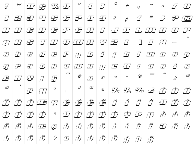 Nolo Contendre 3D Italic Regular  glyph index