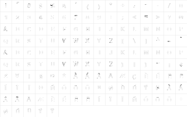 Alesand Outline  ExtBd Regular  glyph index