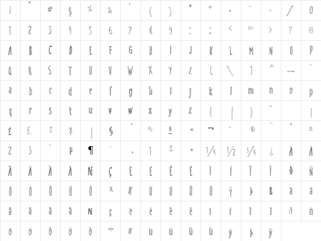 Silly Cartoon Regular  glyph index