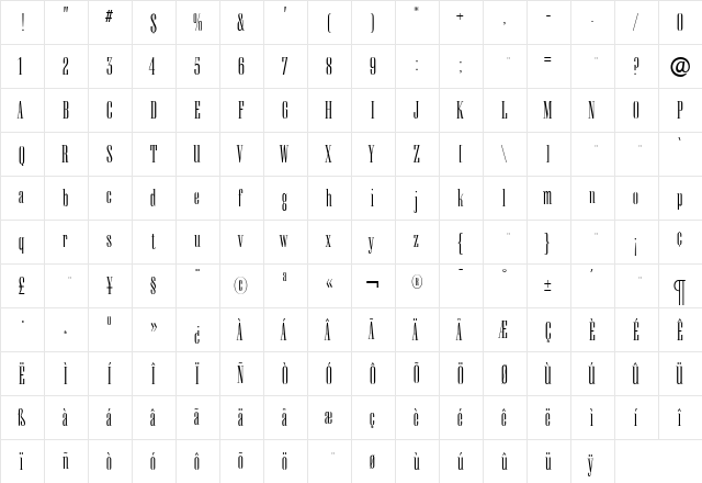KeyboardMedium Regular  glyph index