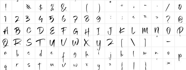 Violete Regular  glyph index