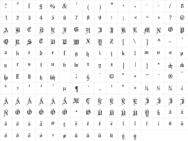 Meriage DB Normal  glyph index