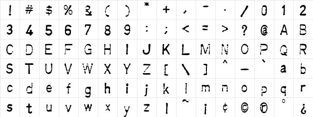 Crunk Regular  glyph index