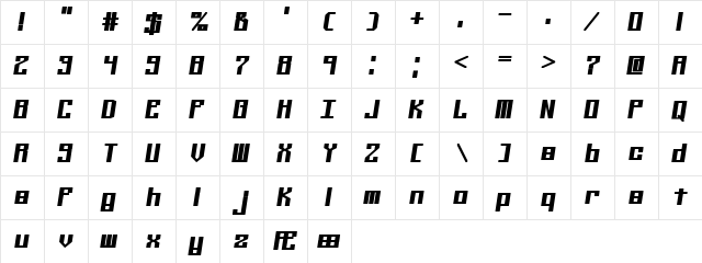 Kaliber Solid (BRK) Regular  glyph index