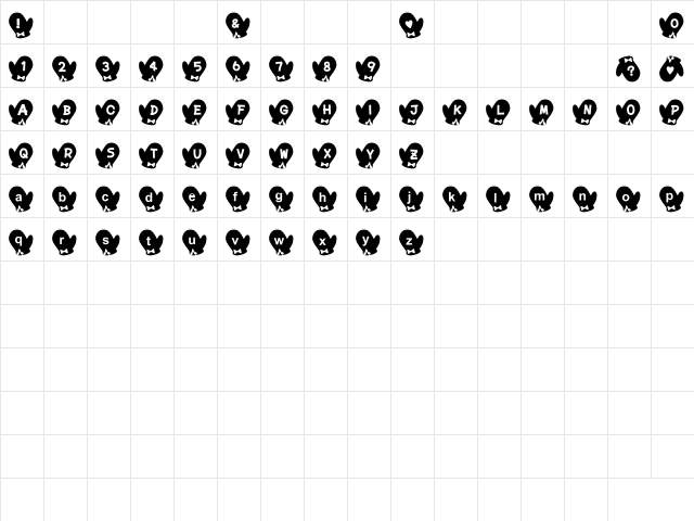 Tebukuro Font Regular  glyph index