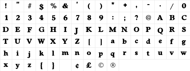 Cupola Display SSi Regular  glyph index