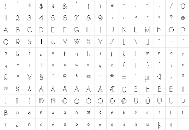 EastSide Ho Regular  glyph index
