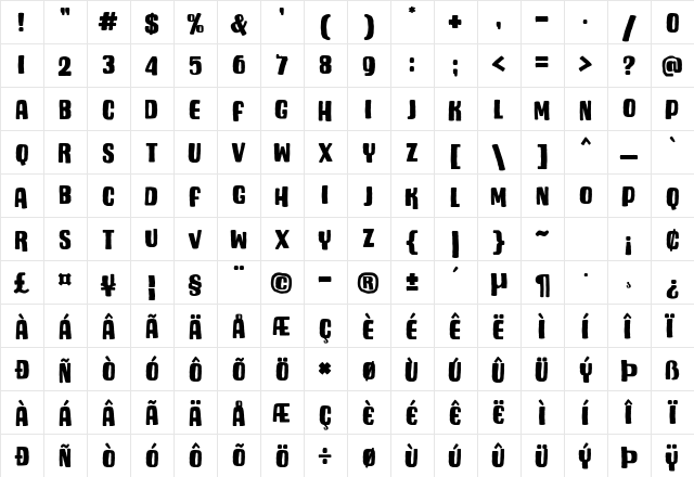 Rockies Regular  glyph index