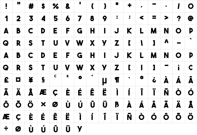 The Bold Font Bold  glyph index