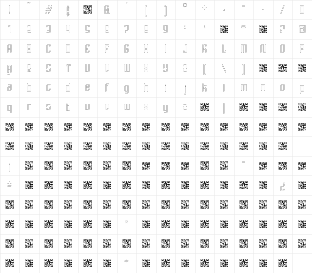 STARTER Hollow Regular  glyph index